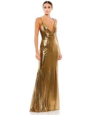 Mac Duggal Ieena Metallic Faux Wrap Spaghetti Strap Gown