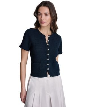 BCBGMAXAZRIA Tweed Short-sleeve Cropped Cardigan - Blue