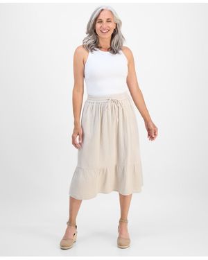 Style & Co. Petite Cotton Gauze Tiered Pull-on Midi Skirt - Natural
