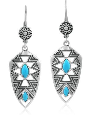 American West Jewelry Sterling Silver Marquise Kingman Turquoise Patterned Lever Back Earrings - Blue