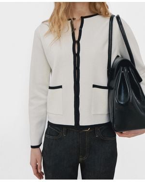 Mango Contrasting Ribbed Cardigan Sweater - Gray