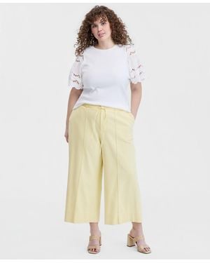 On 34th Trendy Plus Size Cropped Wide-leg Pants - Natural