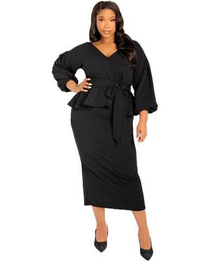 Buxom Couture Plus Size Off Shoulder Peplum Midi Dress - Black