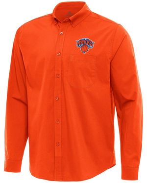 Antigua New York Knicks Flight Woven Tri-blend Long Sleeve Button-down Shirt - Orange