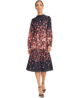 Maggy London Flower Detail Long Sleeve Dress - Red