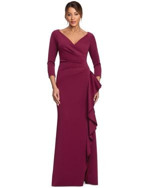 Xscape Scuba Long Sleeve Ruffle Gown - Red