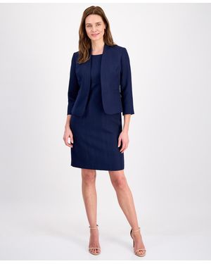 Le Suit Jacquard Open-front Jacket 2 Piece Dress Suit - Blue