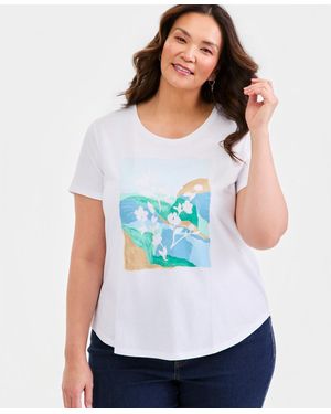 Style & Co. Plus Size Perfect Short-sleeve Open-crewneck T-shirt - White
