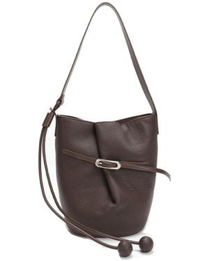 Susu Solene Leather Bucket Bag Minimalist Shoulder Crossbody Purse - Brown