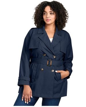 Avenue Plus Size Tia Trench Jacket - Blue