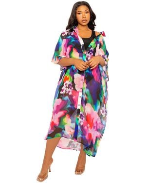 Buxom Couture Plus Size Print Shirtdress Cover Up - Red