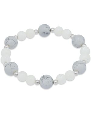 Macy's 14k Gold-plated Over Brass Imitation Pearl Howlite Beads Stretch Bracelet - White