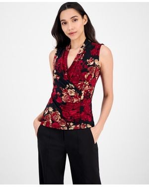 Anne Klein Printed Surplice-neck Shirred Top