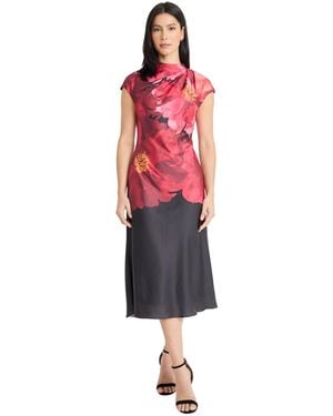 Maggy London Printed Cap Sleeves Midi Dress - Red