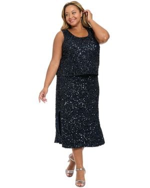 Muse Plus Size Sleeveless Scoop Neck Sequin Top - Blue