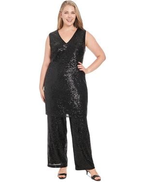 Muse Plus Size Sleeveless Sequined V-neck Tunic Top - Black