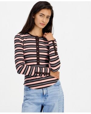 On 34th Long Sleeve Ribbed Henley Top - White