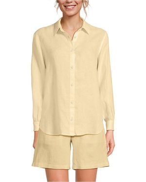 Lands' End Linen Long Sleeve Feminine Shirt - Natural