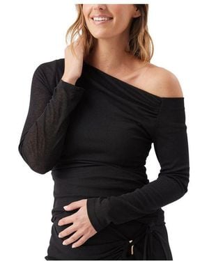 Ripe Maternity Maternity Rhi Long Sleeve Off-shoulder Fitted Top - Black