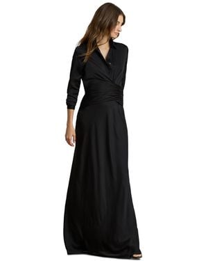 Ralph Lauren Pleated Button-up Charmeuse Gown - Black