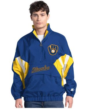 Starter Milwaukee Brewers Cooperstown Chief Half-zip Pullover Hoodie - Blue