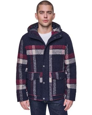 Levi's Wool Blend Plaid Hooded Jacket - Blue