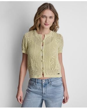 DKNY Short-sleeve Crewneck Cardigan - Yellow