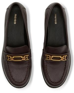 Reiss Hardware Leather Almond-toe Loafers - Black