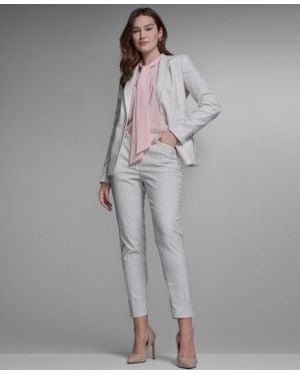 Tommy Hilfiger Slim Fit Notch Collar Pinstripe Blazer Sleeveless Tie Neck Blouse Slim Fit Pinstripe Mid Rise Pants - Gray