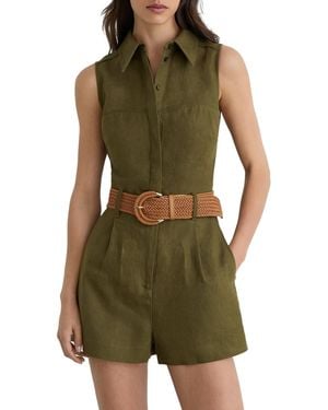 Reiss Taylor Linen Belted Playsuit - Green
