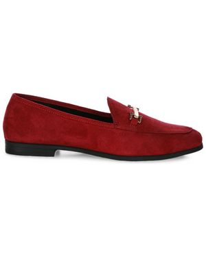 LONDON RAG Zaara Solid Faux Suede Loafers - Red