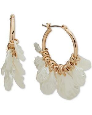 Lonna & Lilly Gold-tone Imitation Pearl Petal-embellished Hoop Earrings - Metallic