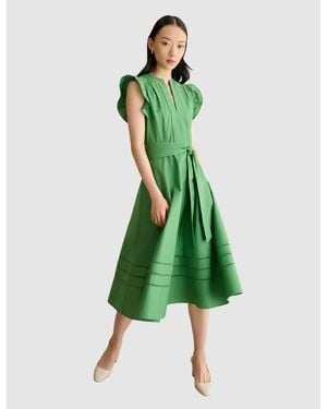 Hobbs Vanessa Ruffle Sleeve Midi Dress - Green