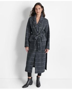 DKNY Belted Long-sleeve Robe Coat - Gray