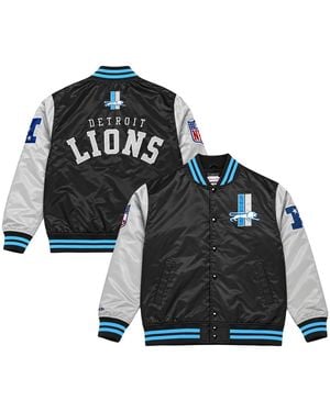 Mitchell & Ness Blue/silver Detroit Lions Big & Tall Heavyweight Satin Full-snap Jacket - Black