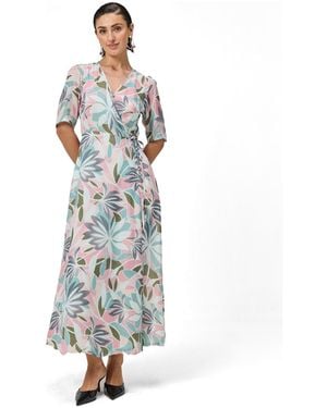 REISTOR Floral Print A-line Wrap Maxi Dress - White