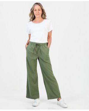 Style & Co. Petite Dobby Pull-on Wide-leg Pants - Green
