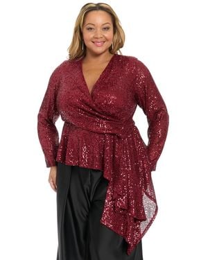 Muse Plus Size Sequin Long-sleeve Top - Red