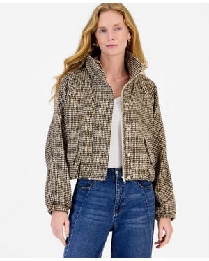On 34th Cropped Houndstooth Bubble Bomber Jacket - Brown