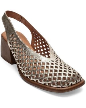 Forever & Always Shoes Forever And Always Shoes Monvera Block Heel Leather Slingback Sandal - Metallic