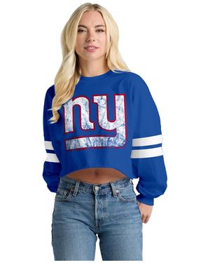Spirit Jersey New York Giants Oversized Cropped Stripe Long Sleeve T-shirt - Blue