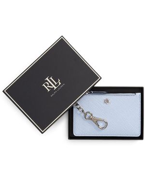 Ralph Lauren Textured Leather Zip Card Case in White | Lyst
