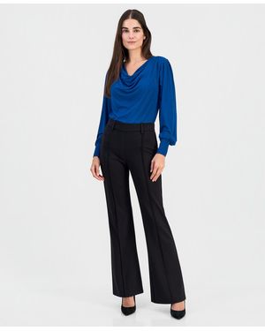 Tahari Ponte Pintuck Pull-on Pants - Blue
