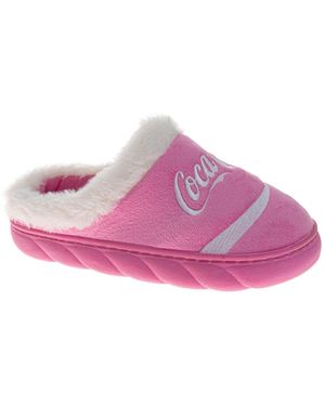 Coca Cola Iconic Script Casual Slippers For Soft Cozy Plush Lined Indoor Comfort - Pink