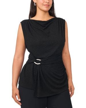 Msk Plus Size Cowl Shirred Waist Top - Black