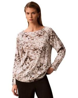 Calvin Klein Boat Neck Button Front Long Raglan Sleeve Blouse - Gray
