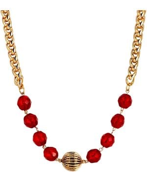2028 Glass Gold Bead Necklace - Red