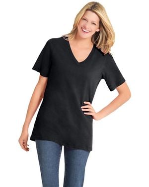 Woman Within Plus Size Perfect Short-sleeve V-neck Tee - Blue
