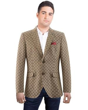 Elie Balleh Slim Fit Logo Brocade Formal Blazer - Brown