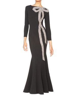 White Tie By Shani Bow Trim Detail Velvet Gown - Black